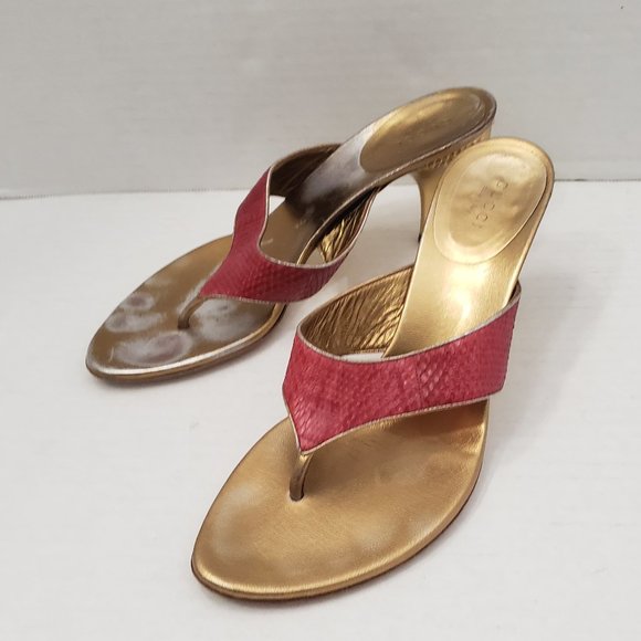 Gorgeous Gucci Runway Python Snakeskin Gold Kitten Heel Red Sandals 8.5 - Picture 2 of 16